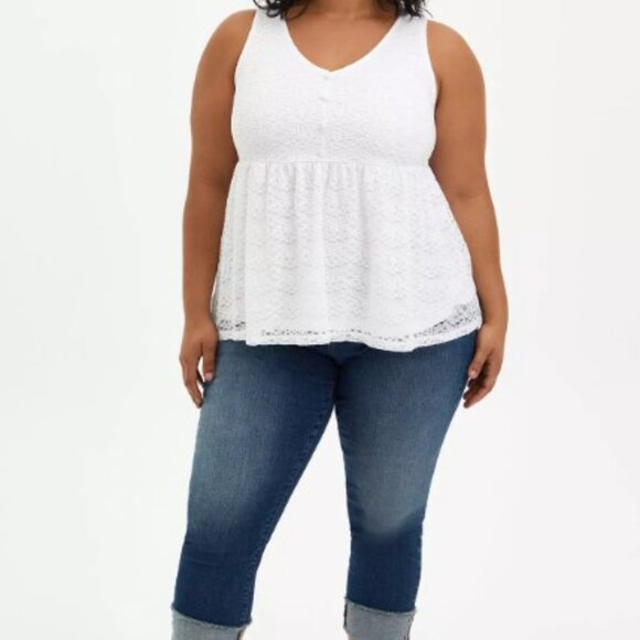 Torrid Brand NWT Size 0 (Medium) Babydoll Lace V-Neck Tank Top White Buttons - Picture 3 of 6